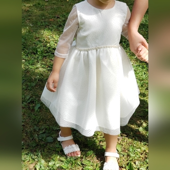 LITTLE ANGELS Cream & Gold Half Sleeve Tulle & Glitter Dress Toddler Gir… - Picture 1 of 12